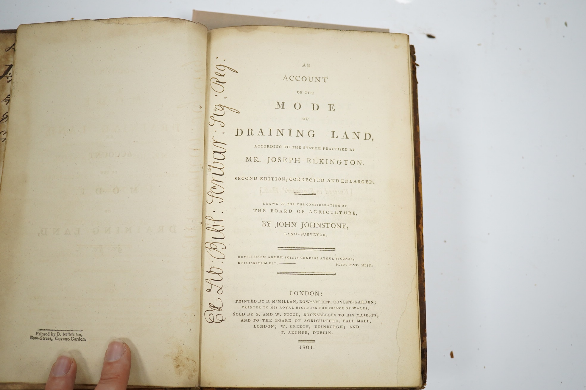 Forbes, Francis - The Improvement of Waste Lands ... to which is added, a Dissertation on Great and Small Farms ... contemp. speckled calf, gilt ruled and panelled spine. 1778; Johnstone, John - An Account of the Mode of